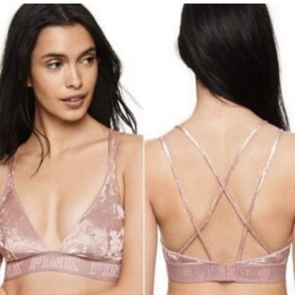 Lot Of 2 Victoria's Secret PINK Bralette Bra Womens Medium Wireless Velour Black - Picture 2 of 11